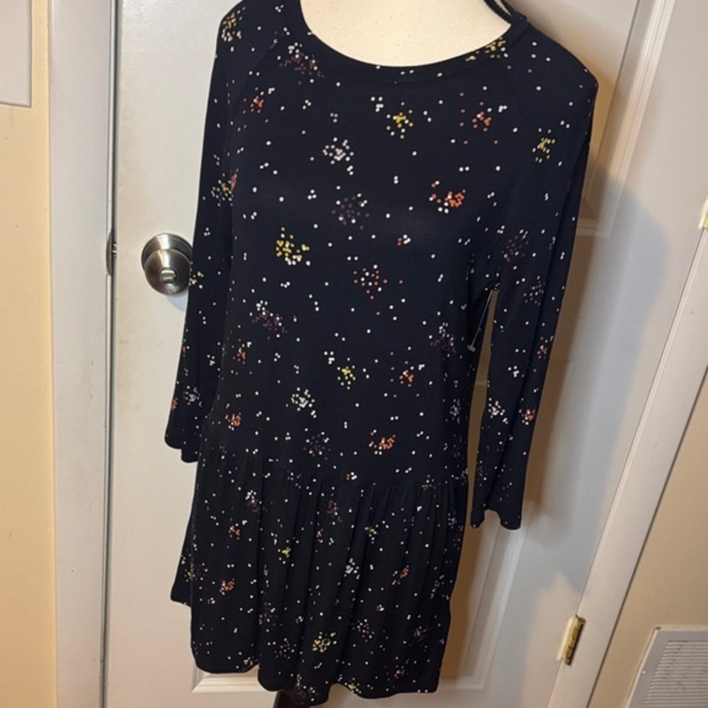 Boden Katrina Jersey Tunic Top 3/4 Sleeves‎ Navy w/ Sprinkle Print XS